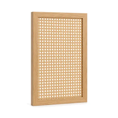Light oak frame with an open weave natural cane panel, standing upright on a white background