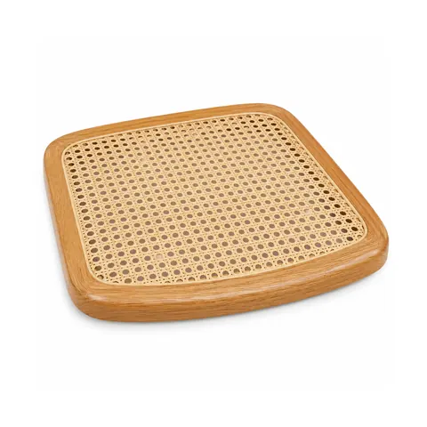 Replacement cantilever chair seat: curved honey oak bentwood frame with open weave cane, on a white background